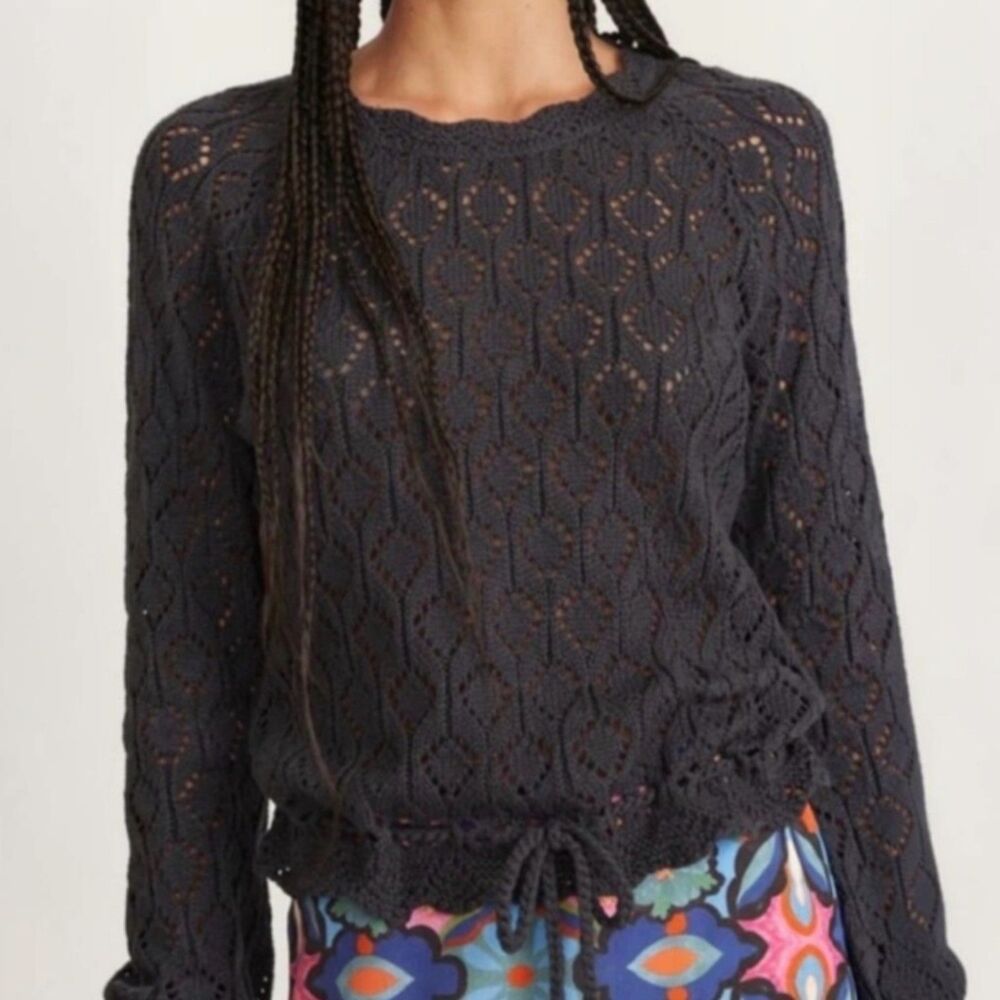 Marine Layer Manzanita Crochet Sweater Dark Gray Size S